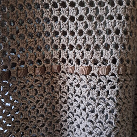 💙Tape Measure Vintage Bohemian Brown Sleeveless Crochet Dress Size Large - Picture 6 of 8